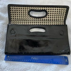 Hobo international black patent leather clutch with super cute lining